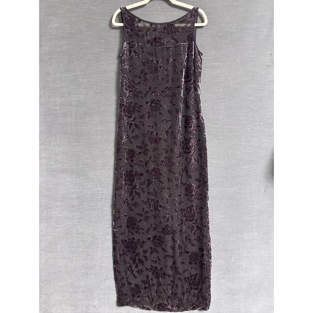 Vintage Liz Claiborne Dress 4 Purple Silk Velvet Burnout Floral Maxi 90s Y2K